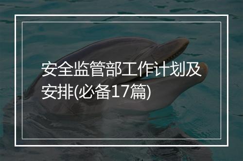 安全监管部工作计划及安排(必备17篇)