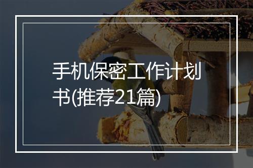 手机保密工作计划书(推荐21篇)