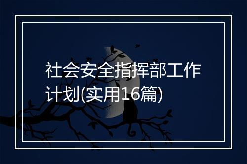 社会安全指挥部工作计划(实用16篇)