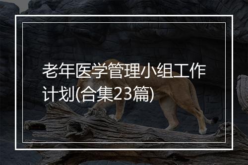 老年医学管理小组工作计划(合集23篇)
