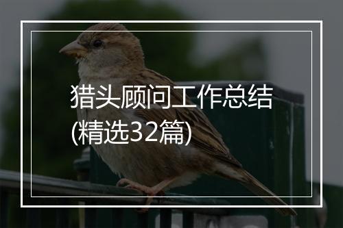 猎头顾问工作总结(精选32篇)