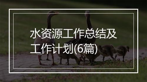 水资源工作总结及工作计划(6篇)