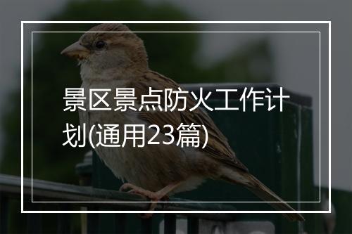 景区景点防火工作计划(通用23篇)