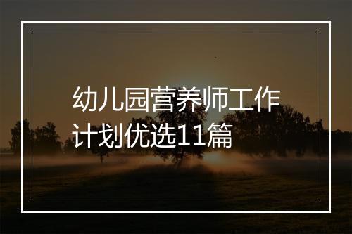 幼儿园营养师工作计划优选11篇