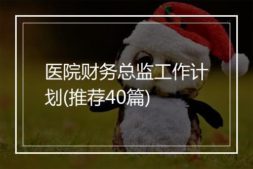 医院财务总监工作计划(推荐40篇)