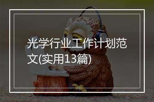 光学行业工作计划范文(实用13篇)