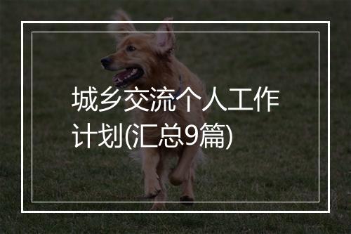 城乡交流个人工作计划(汇总9篇)