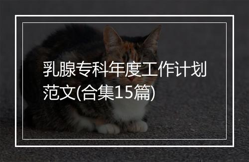 乳腺专科年度工作计划范文(合集15篇)