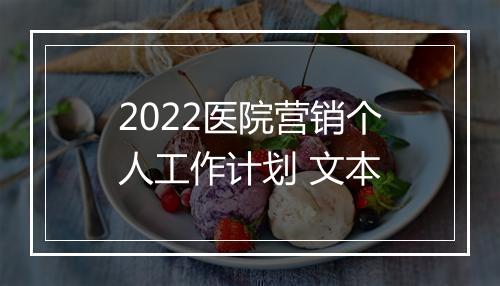 2022医院营销个人工作计划 文本