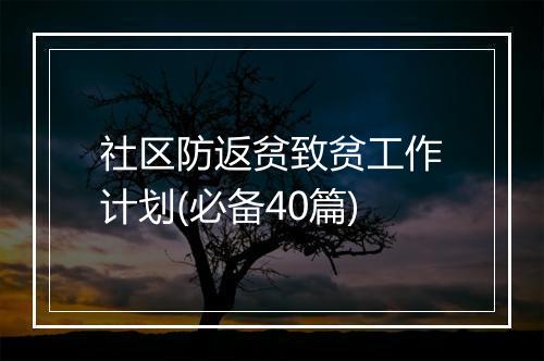 社区防返贫致贫工作计划(必备40篇)