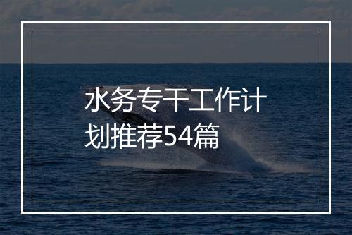 水务专干工作计划推荐54篇