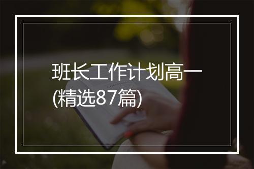 班长工作计划高一(精选87篇)