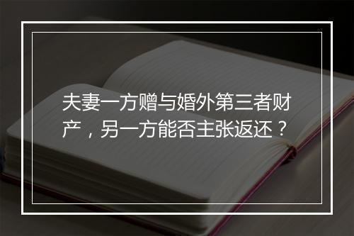 夫妻一方赠与婚外第三者财产，另一方能否主张返还？