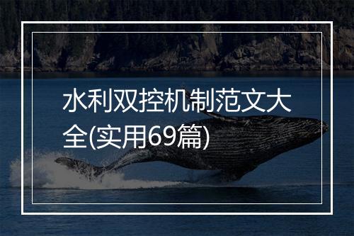 水利双控机制范文大全(实用69篇)
