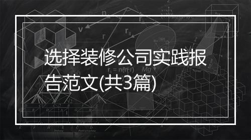 选择装修公司实践报告范文(共3篇)