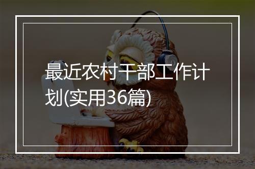 最近农村干部工作计划(实用36篇)