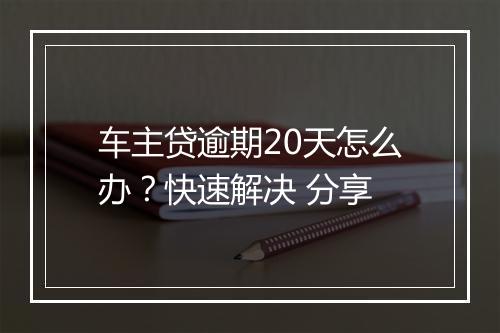 车主贷逾期20天怎么办？快速解决 分享