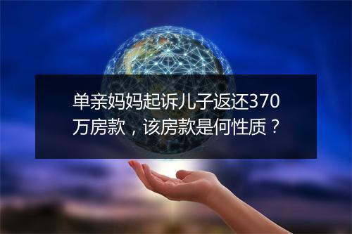 单亲妈妈起诉儿子返还370万房款，该房款是何性质？