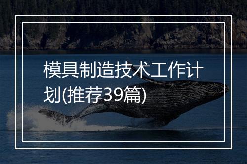 模具制造技术工作计划(推荐39篇)