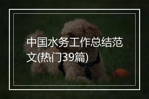 中国水务工作总结范文(热门39篇)