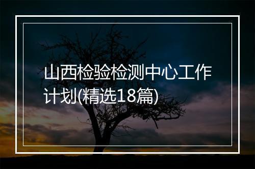 山西检验检测中心工作计划(精选18篇)