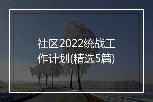 社区2022统战工作计划(精选5篇)