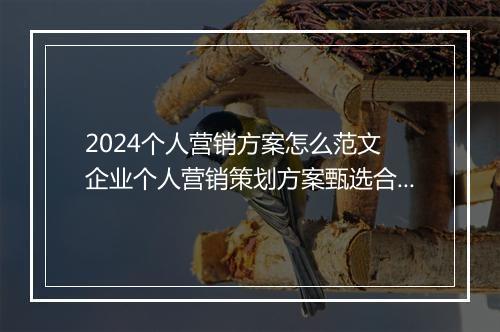 2024个人营销方案怎么范文 企业个人营销策划方案甄选合集10篇
