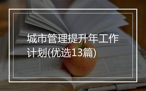 城市管理提升年工作计划(优选13篇)