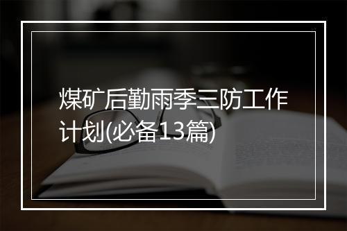 煤矿后勤雨季三防工作计划(必备13篇)
