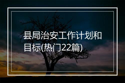 县局治安工作计划和目标(热门22篇)