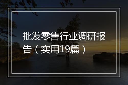 批发零售行业调研报告（实用19篇）