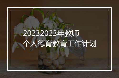 20232023年教师个人德育教育工作计划