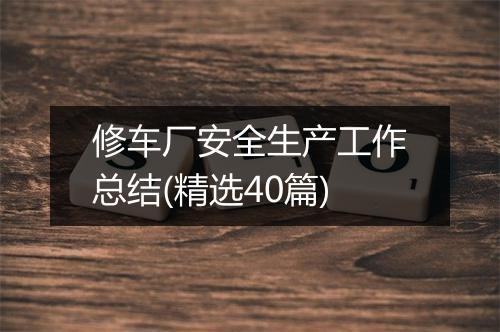 修车厂安全生产工作总结(精选40篇)