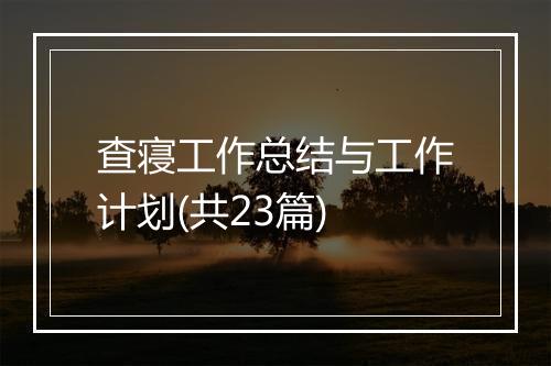查寝工作总结与工作计划(共23篇)