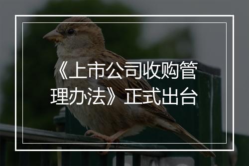 《上市公司收购管理办法》正式出台
