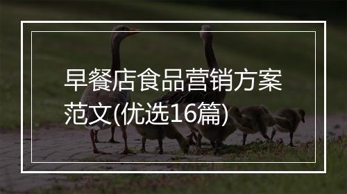 早餐店食品营销方案范文(优选16篇)