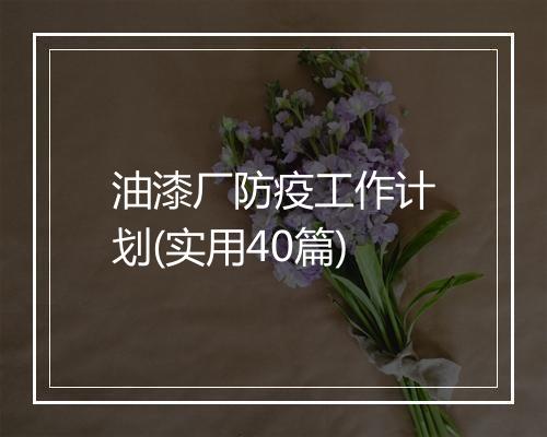 油漆厂防疫工作计划(实用40篇)
