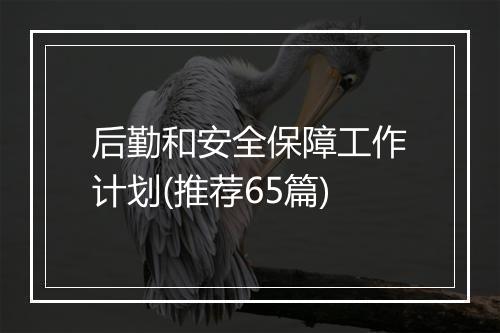 后勤和安全保障工作计划(推荐65篇)