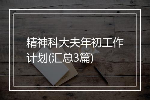 精神科大夫年初工作计划(汇总3篇)