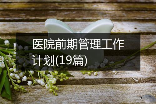 医院前期管理工作计划(19篇)