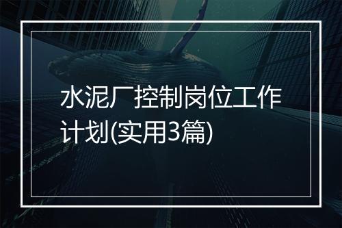 水泥厂控制岗位工作计划(实用3篇)