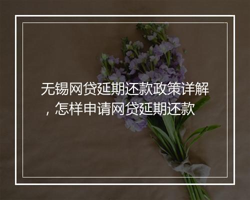无锡网贷延期还款政策详解，怎样申请网贷延期还款