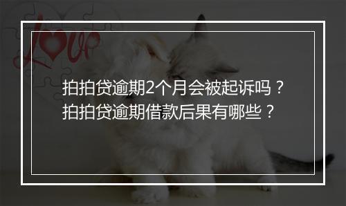 拍拍贷逾期2个月会被起诉吗？拍拍贷逾期借款后果有哪些？