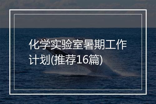 化学实验室暑期工作计划(推荐16篇)