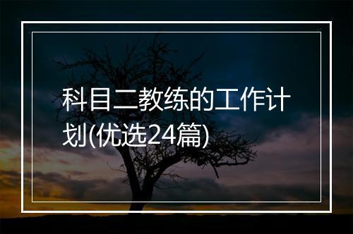 科目二教练的工作计划(优选24篇)