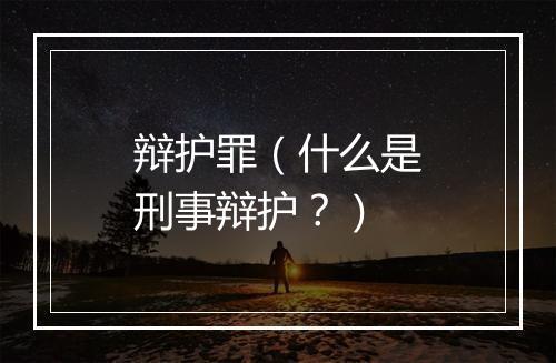 辩护罪（什么是刑事辩护？）