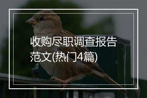 收购尽职调查报告范文(热门4篇)