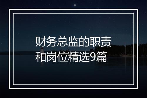 财务总监的职责和岗位精选9篇