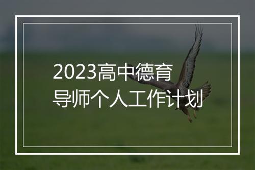 2023高中德育导师个人工作计划
