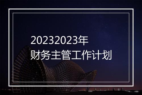 20232023年财务主管工作计划